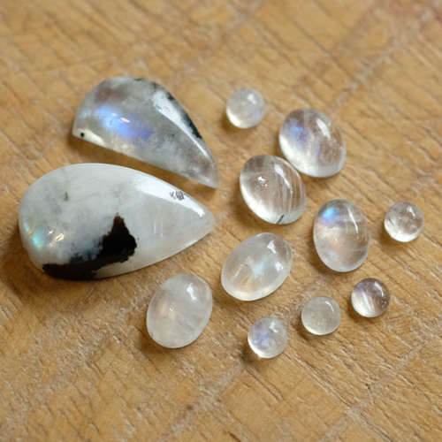 Black Tourmaline and Moonstone Cabochon Mix
