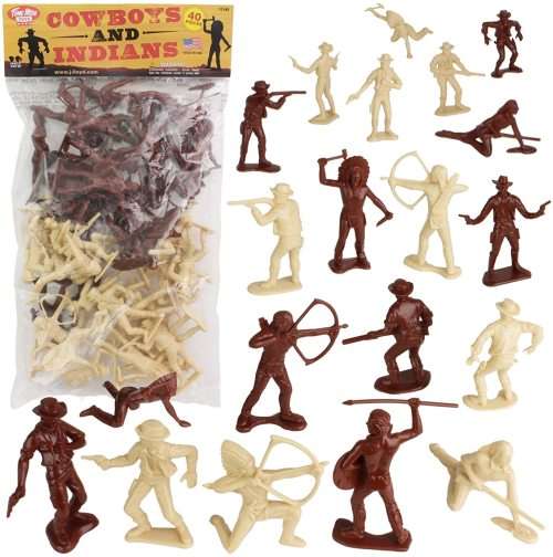 TimMee Cowboys and Indians Plastic Figures: 40pc Playset - Made in USA
