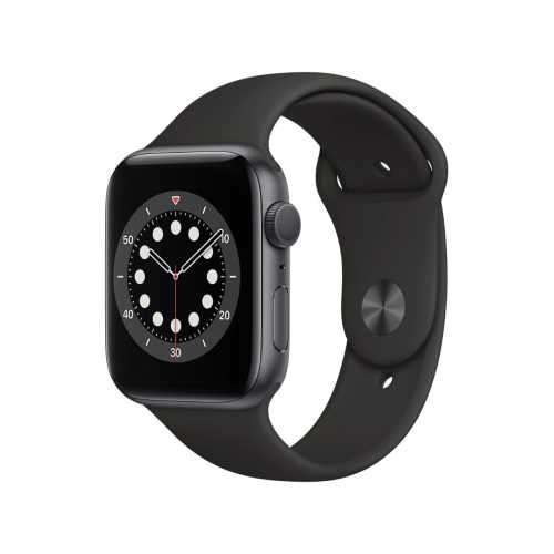 Apple Watch Series 6 44mm Space Grey Aluminium Case with Black Sport Band - Regular