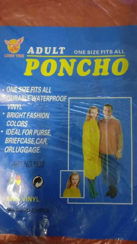 Adult Poncho - Emergency RainCoat - Vinyl - 10 Available