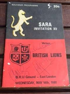 1980 SARA XV vs British Lions Match Day Program (includes British Lions autographs)