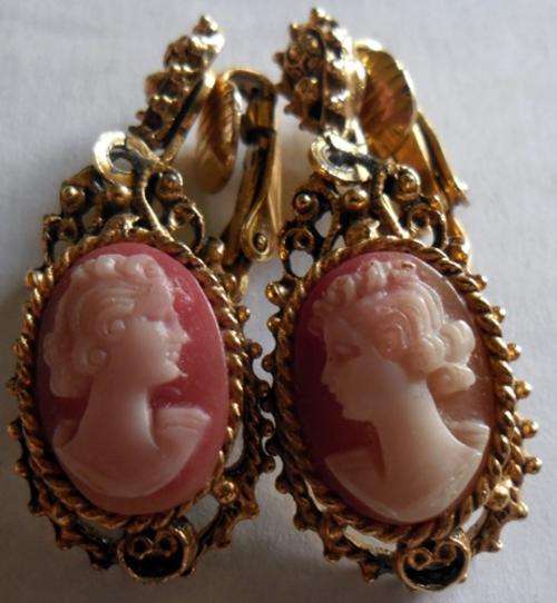 ## Beautiful Cameo Ear Rings Set in Gold Coloured Setting ##
