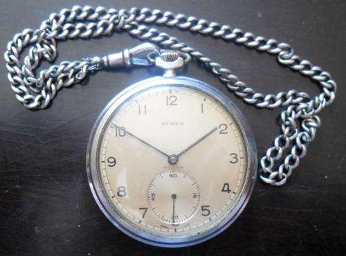 ## Buren Grand Prix 17 Jewels Pocket Watch with HB & S FOB Chain(Suspected Silver) ##