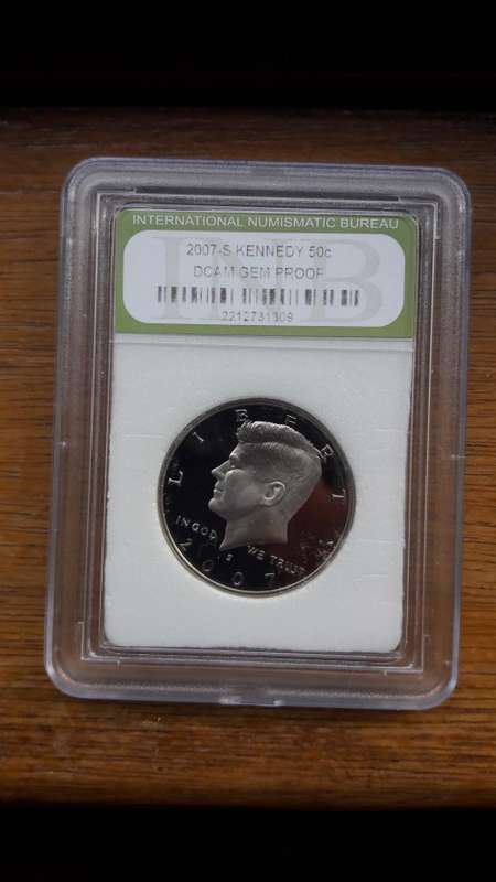 " BARGAIN COINS " USA 2007 Kennedy Half Dollar. INB Graded Cam Gem Proof. 2 AVAILABLE.