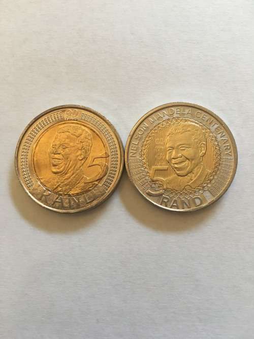 " PERFECT PAIR" 2018 EARLY RELEASE MADIBA  100th ANNIVERSARY R5  AND 2008 90th BIRTHDAY R5 COINS.