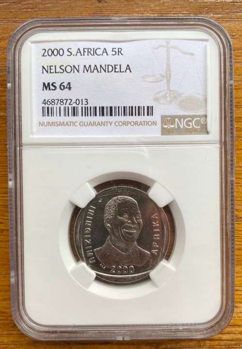 2000 MADIBA SMILEY R5 COIN NGC GRADED MS 64.
