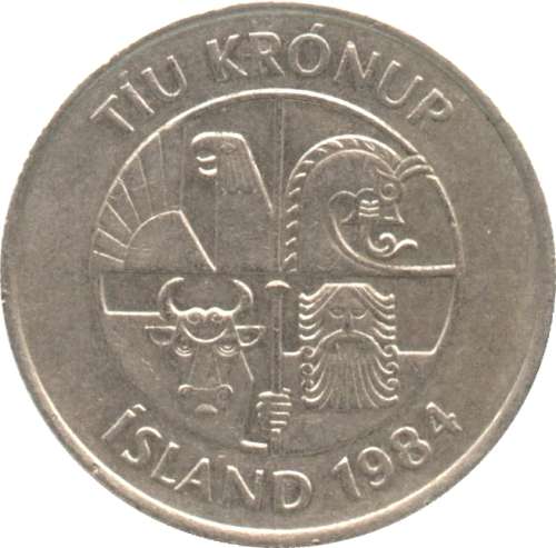 1984 ICELAND 10 KRONUR COIN.