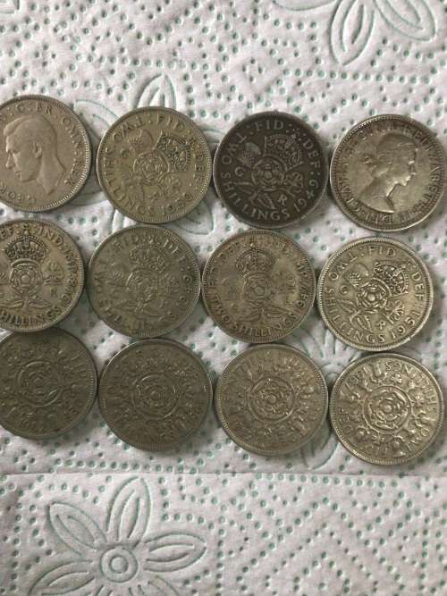 12 x GREAT BRITAIN 2`s TWO SHILLING COINS, 1947-1961, BID PER COIN.