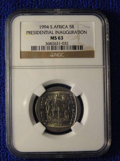 # MANDELA # 1994 PRESIDENTIAL INAUGURATION R5 COIN MS 63.