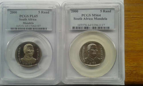 2000  Mandela Smiley R5 Coins PCGS graded "MS64" and " PL65"