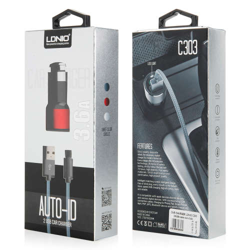 LDNIO Dual USB Port Rapid Fast Car Charger C303 With Lightning USB Cable