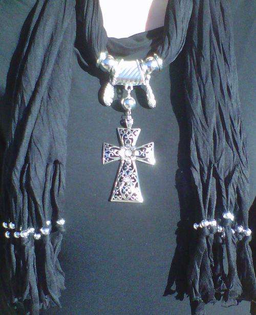 Scarfs with jewellery - black,red, blue, pink, purple, white, grey, tan, green
