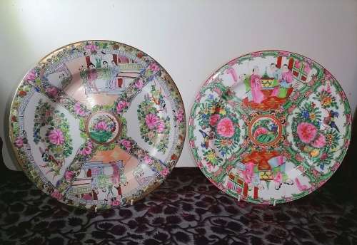 A stunning pair of vintage /antique famille rose plates
