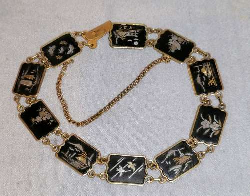 A stunning Japanese inset gold/silver niello bracelet