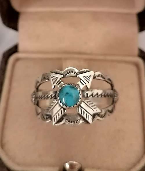 An amazing turquoise and sterling silver navajo ring