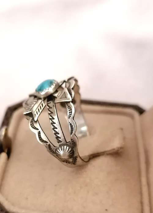 An amazing turquoise and sterling silver navajo ring