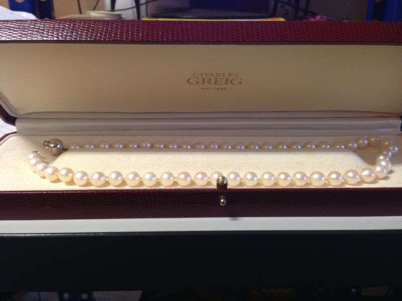 Charles Greig: 45 cm string genuine pearls of similar size and shape. Valued at R12,000.