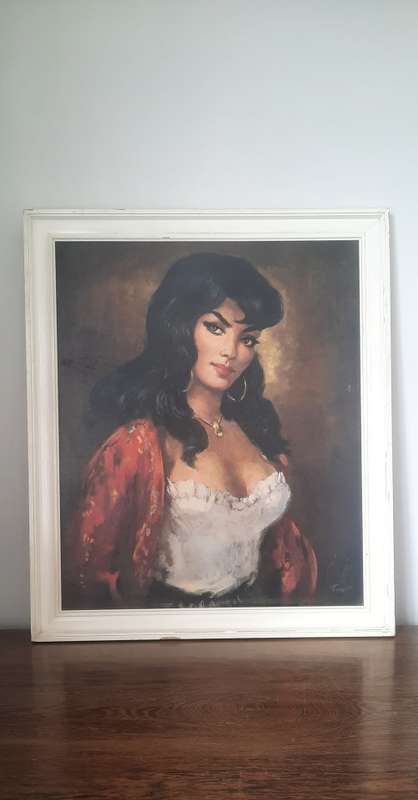 Large Mid Century `Gypsy Girl` oleograph by Torino