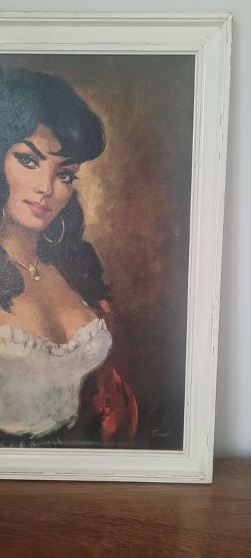 Large Mid Century `Gypsy Girl` oleograph by Torino