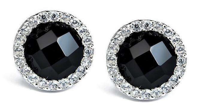 Black Stone 925 Pure Silver Female Stud earrings