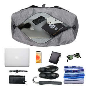 Foldable Travel Duffle Bag with Shoes Compartment (Grey)