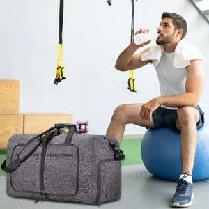 Foldable Travel Duffle Bag with Shoes Compartment (Grey)