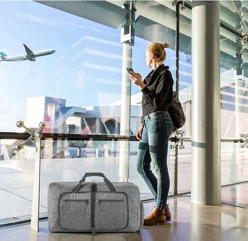 Foldable Travel Duffle Bag with Shoes Compartment (Grey)