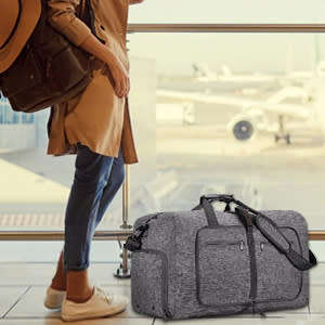 Foldable Travel Duffle Bag with Shoes Compartment (Grey)