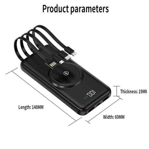 10000mAh Power Bank with 4 Built-in Cables + Wireless Charging Q-CD667 (ANDOWL)
