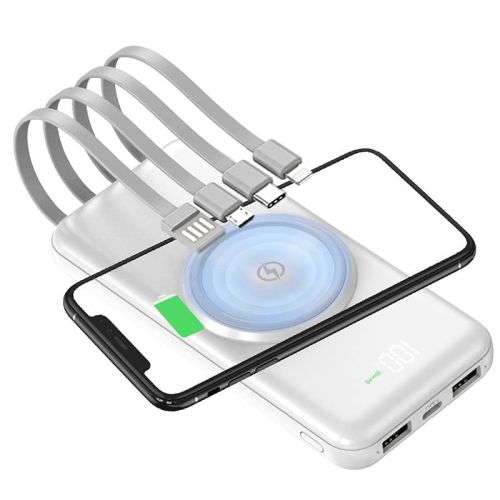10000mAh Power Bank with 4 Built-in Cables + Wireless Charging Q-CD667 (ANDOWL)