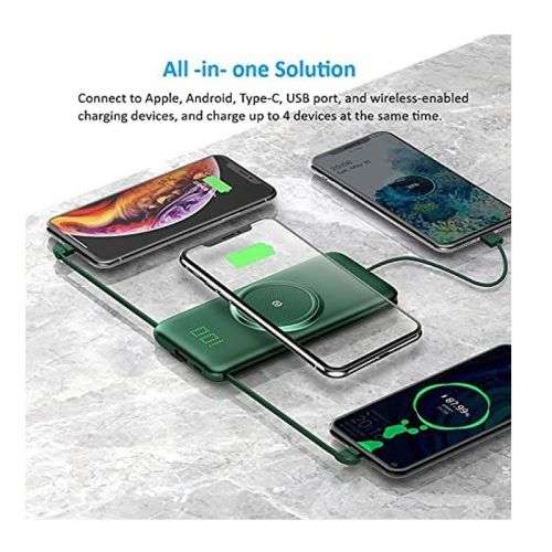 10000mAh Power Bank with 4 Built-in Cables + Wireless Charging Q-CD667 (ANDOWL)