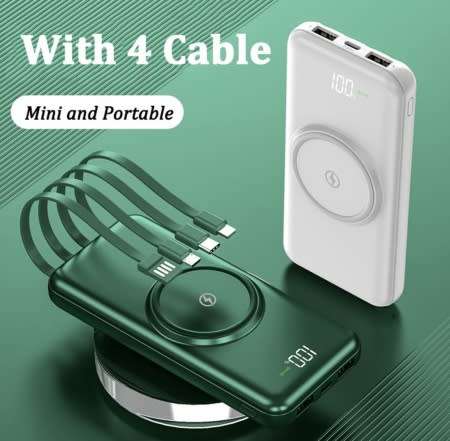 10000mAh Power Bank with 4 Built-in Cables + Wireless Charging Q-CD667 (ANDOWL)