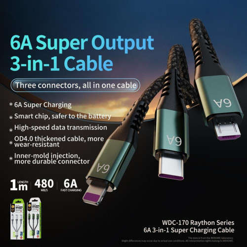 3 in 1 Charging Cable 1.2m  Wekome