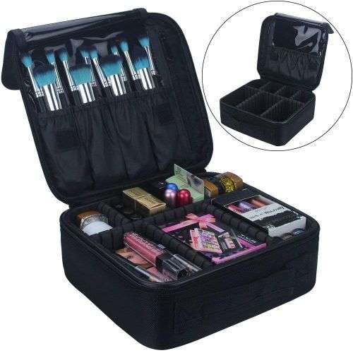 Makeup Storage Case with Adjustable Dividers and Shoulder Strap