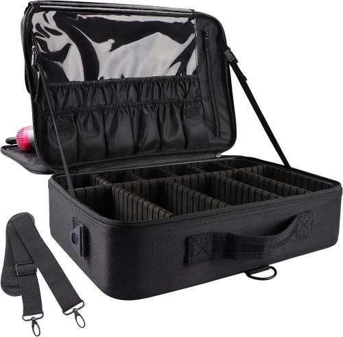 Makeup Storage Case with Adjustable Dividers and Shoulder Strap