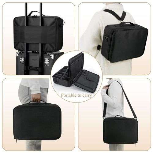 Makeup Storage Case with Adjustable Dividers and Shoulder Strap