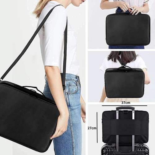 Makeup Storage Case with Adjustable Dividers and Shoulder Strap