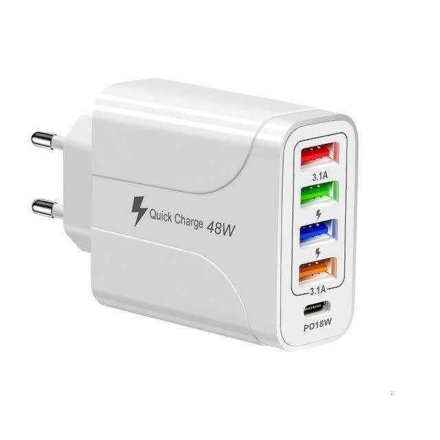 48W Charger Plug - 4 USB Ports & 1 Type C Port