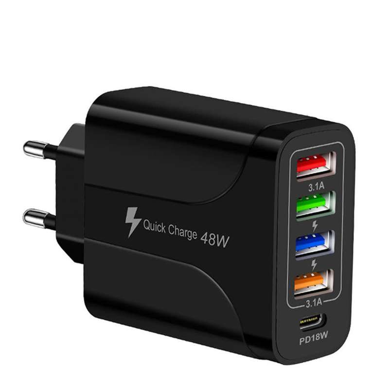48W Charger Plug - 4 USB Ports & 1 Type C Port