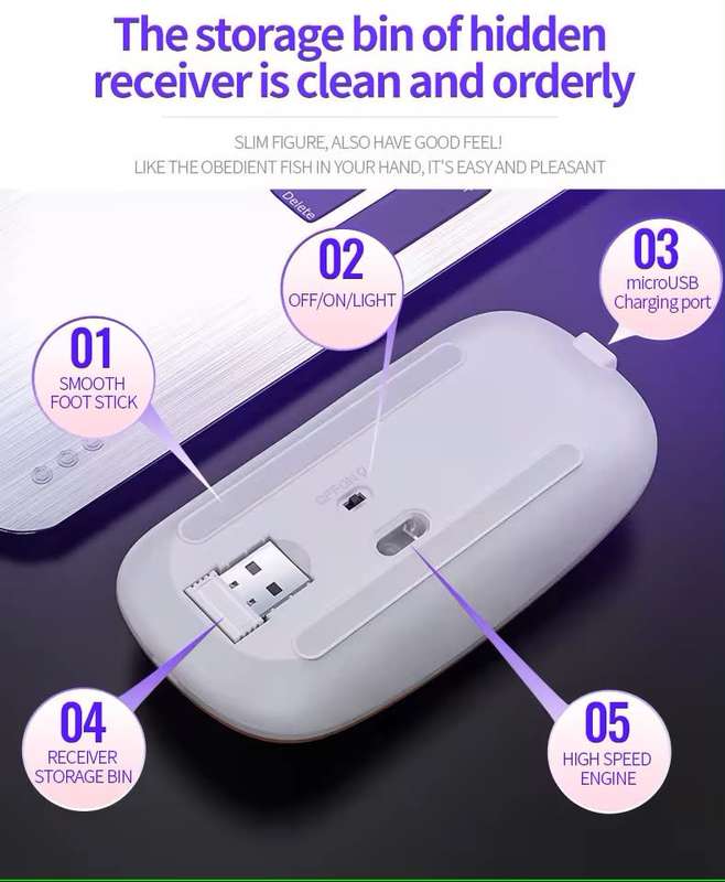 Ultra-thin Rechargeable LED Colourful Wireless Mouse