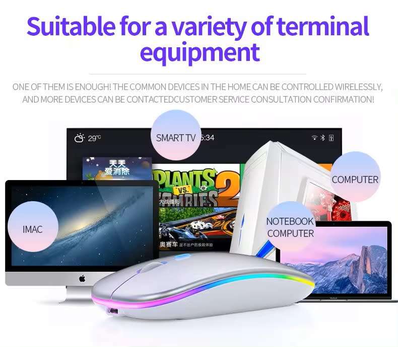 Ultra-thin Rechargeable LED Colourful Wireless Mouse - White