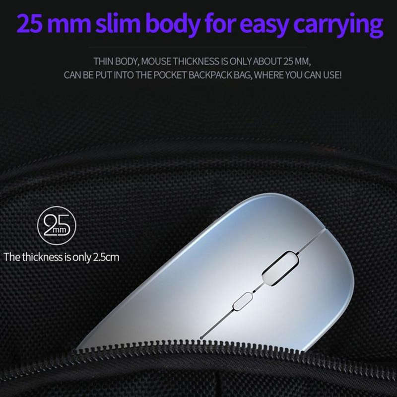 Ultra-thin Rechargeable LED Colourful Wireless Mouse - Silver