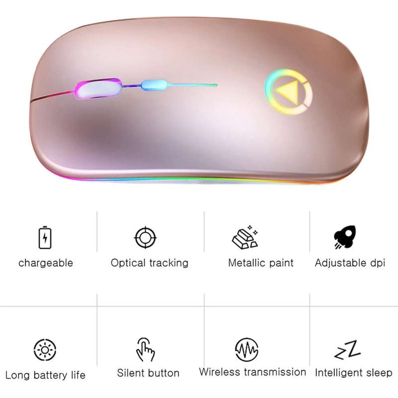 Ultra-thin Rechargeable LED Colourful Wireless Mouse - Rose Gold
