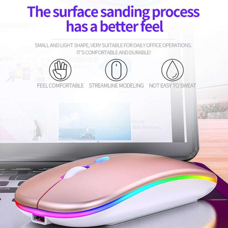 Ultra-thin Rechargeable LED Colourful Wireless Mouse - Rose Gold