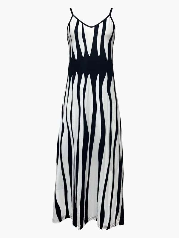 Black & White Spaghetti Strap Long Maxi Dress (XL)