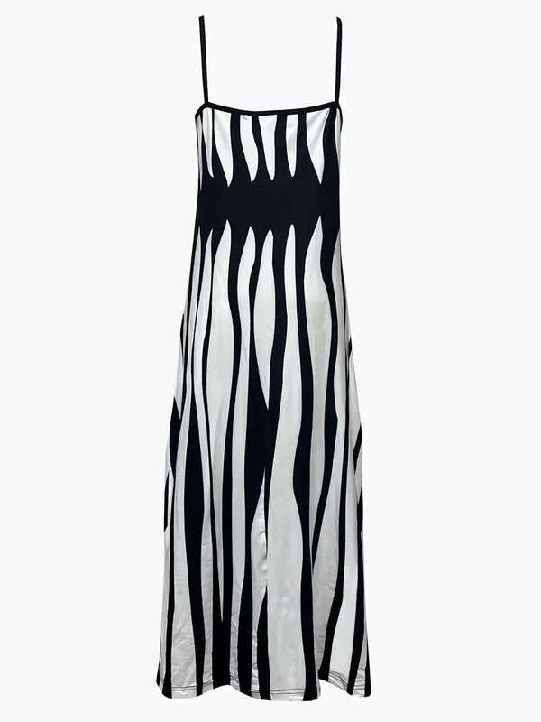Black & White Spaghetti Strap Long Maxi Dress (XL)