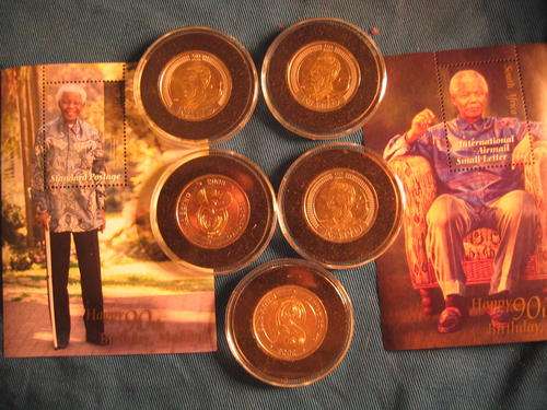 5 Mandela Coins in Air-Tight Plastic Capsuled and 5 Stamps