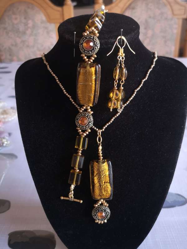 Amber Glass Bead Jewelry Set