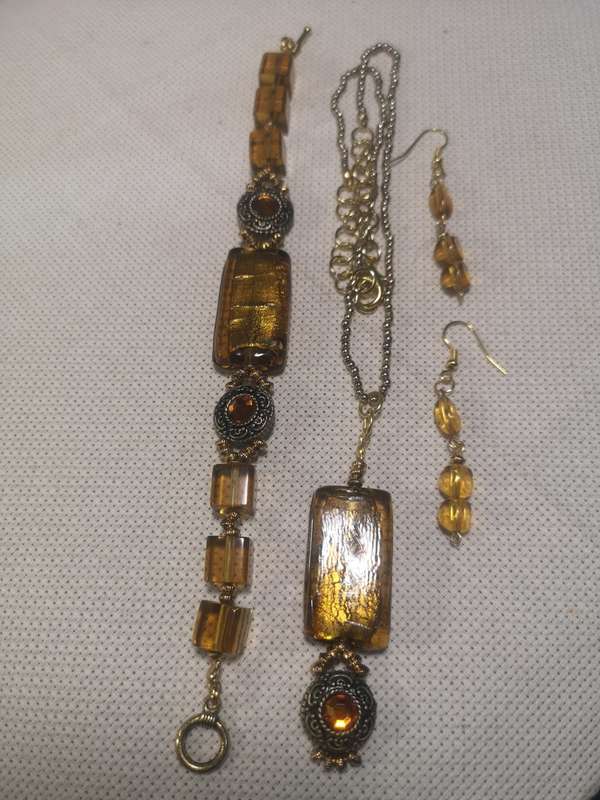 Amber Glass Bead Jewelry Set
