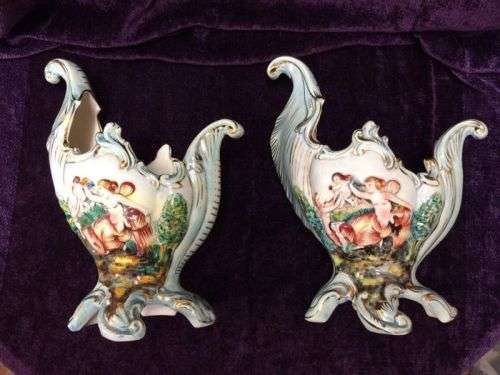 Set of Matching Capodimonte Style Vases with Angelic Cherubs & Naked Women - Handpainted Italy 27cm